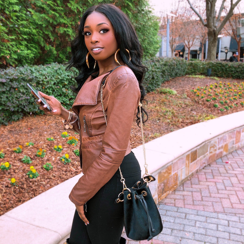 Black Leather Bucket Purse | SwansNature