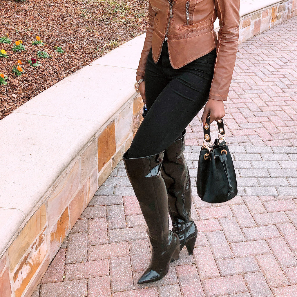 Black Leather Bucket Purse | SwansNature