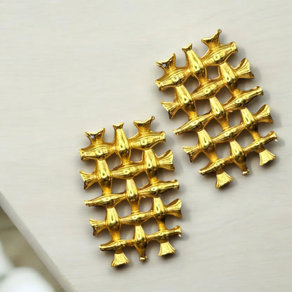 Golden Waffle Stud Earrings | SwansNature