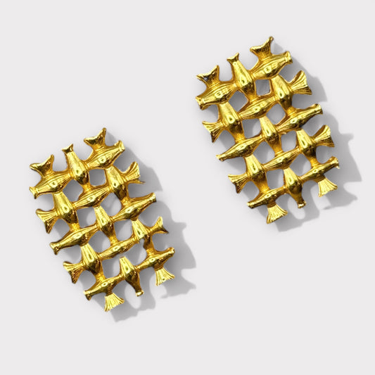 Golden Waffle Stud Earrings | SwansNature