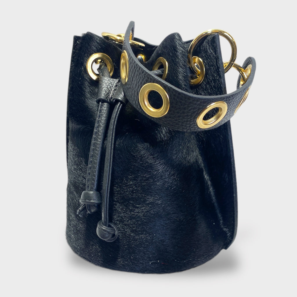 Black Leather Bucket Purse | SwansNature