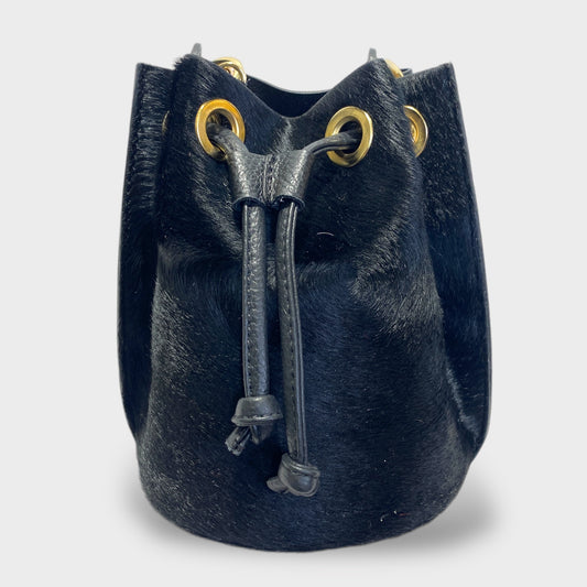 Black Leather Bucket Purse | SwansNature