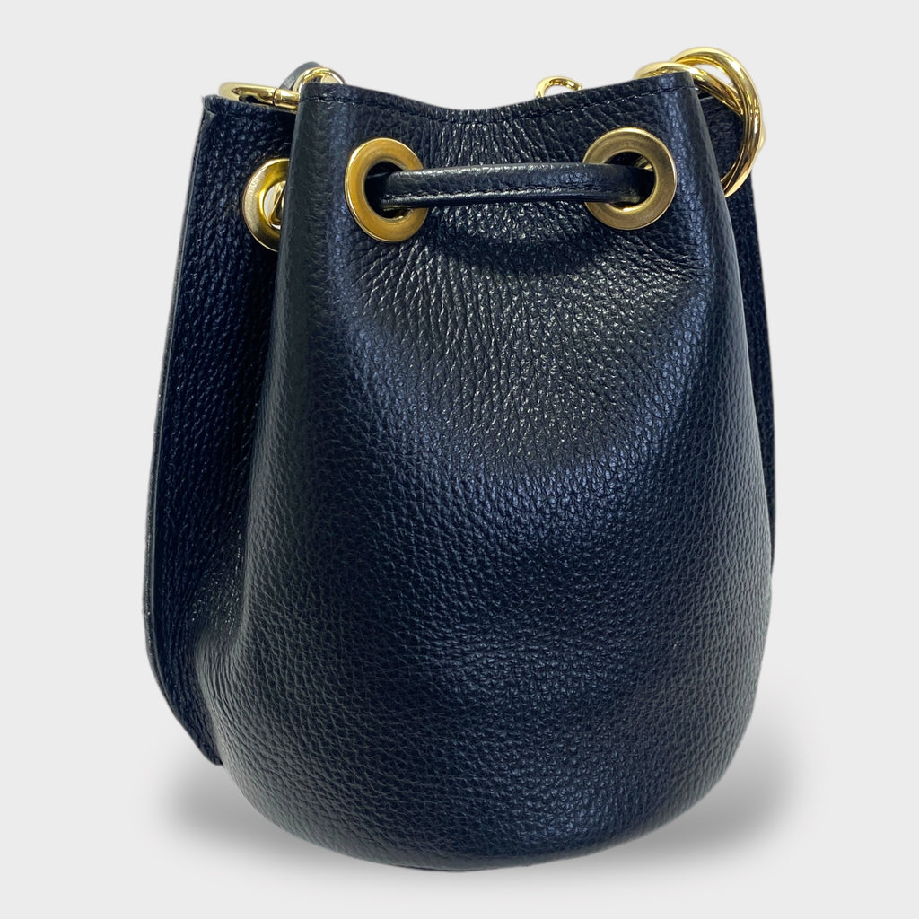 Black Leather Bucket Purse | SwansNature