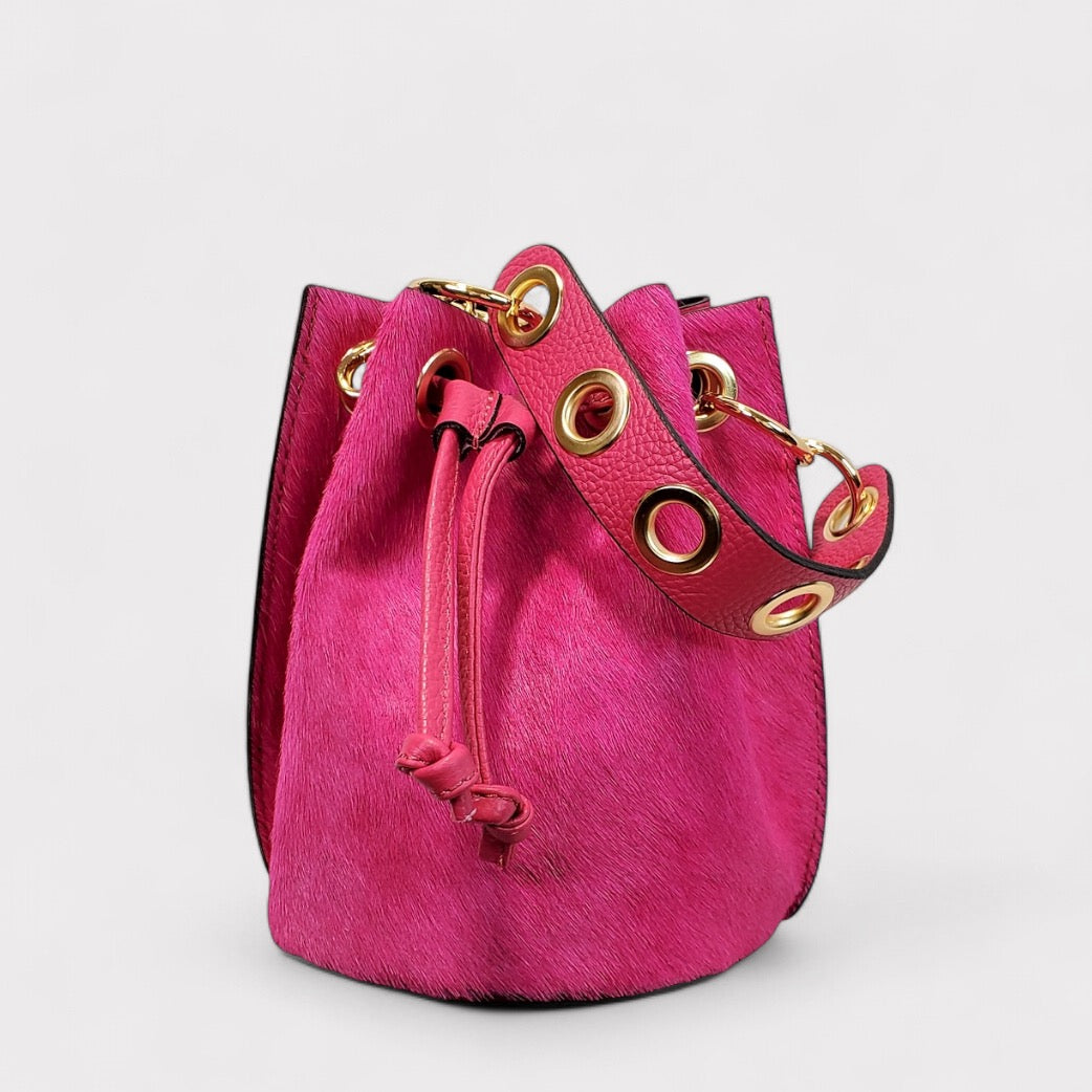 Spotted Brown Leather Bucket Purse | SwansNature
