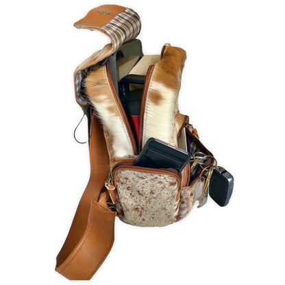 Cowhide Leather Backpack - Camel Spotted