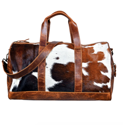 Cowhide Brown Leather Trim Duffle