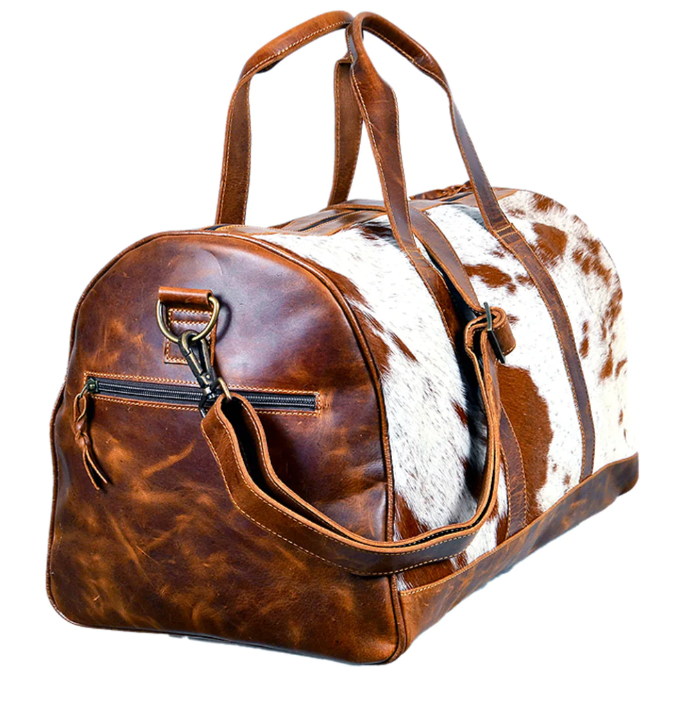 Cowhide Brown Leather Trim Duffle