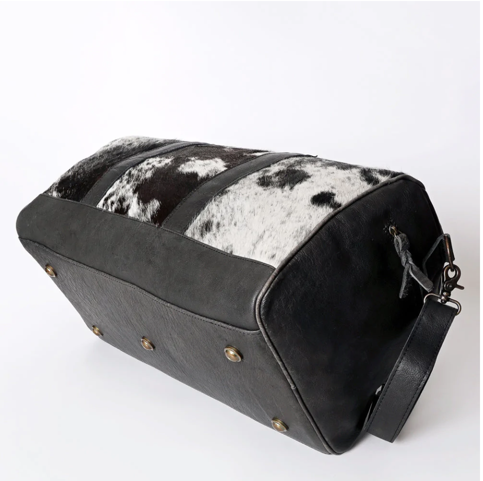 Cowhide Black Leather Trim Duffle