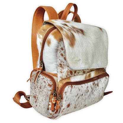 Cowhide Leather Backpack - Camel Spotted