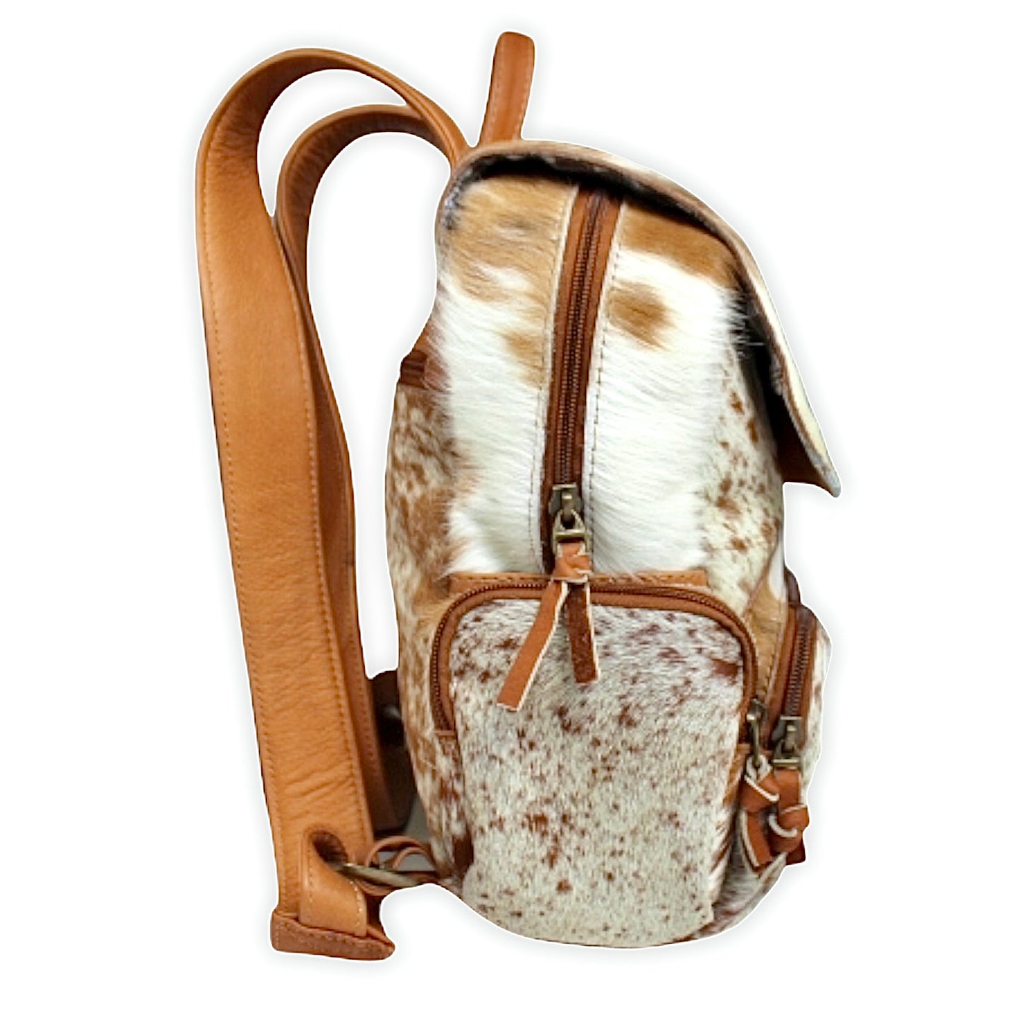 Cowhide Leather Backpack - Camel Spotted