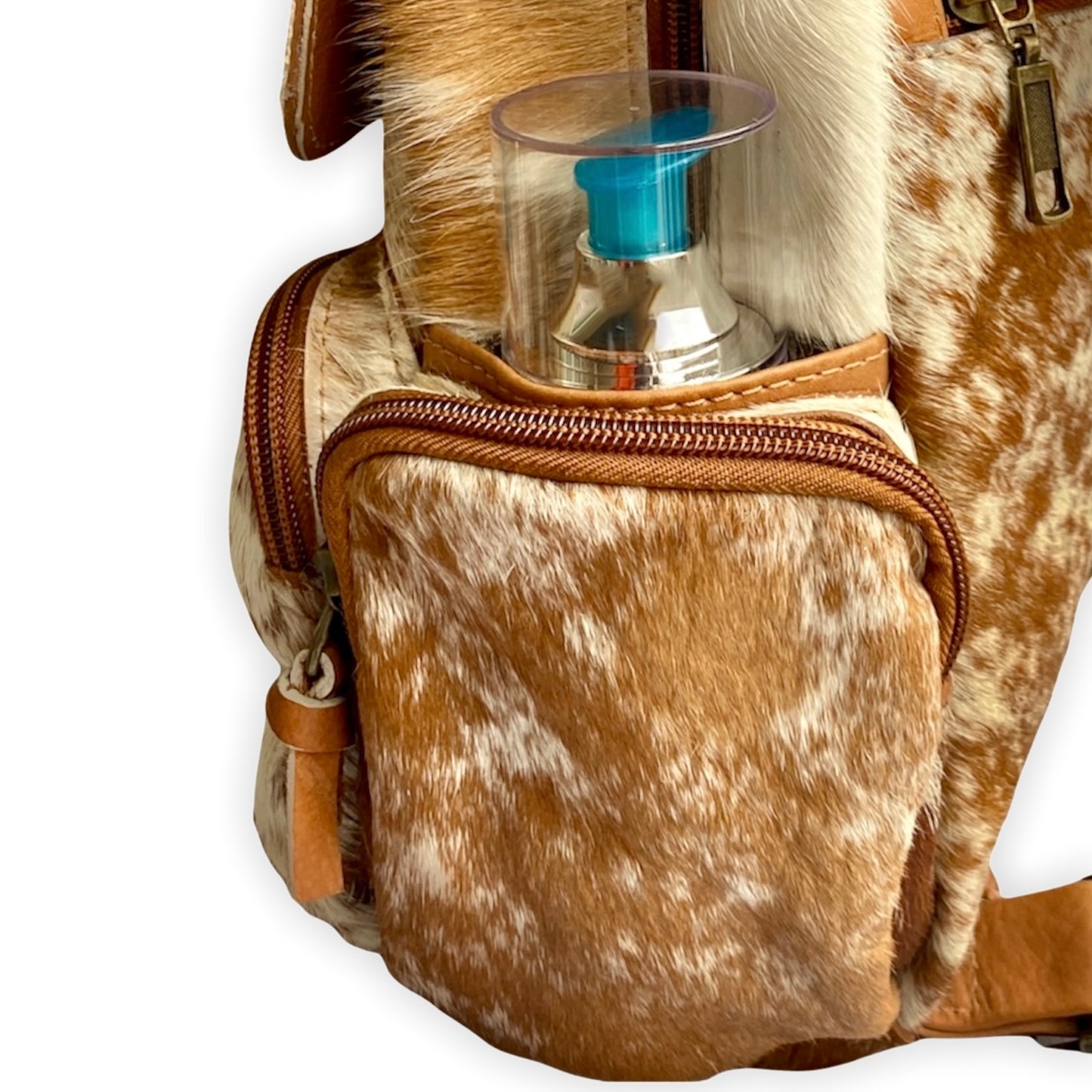 Cowhide Leather Backpack - Camel Spotted