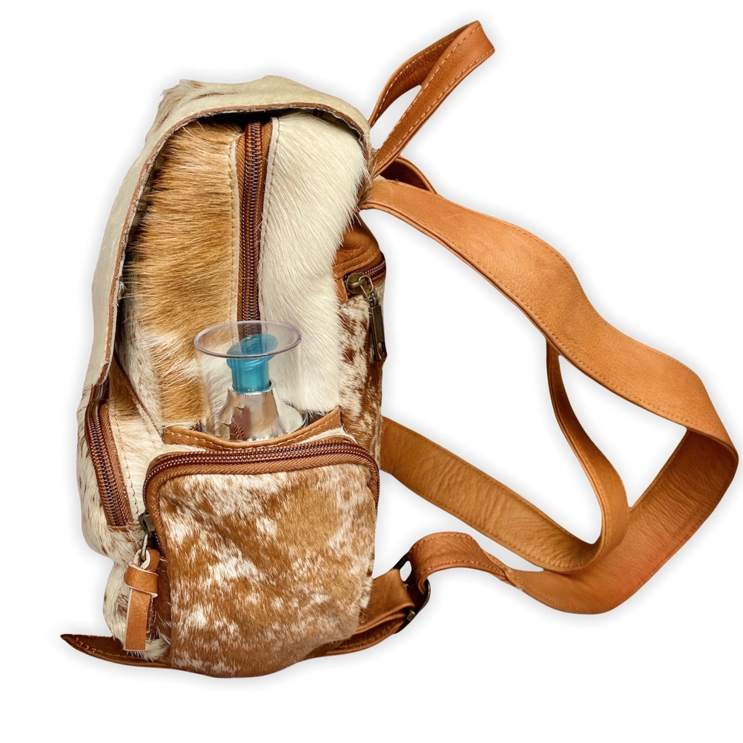 Cowhide Leather Backpack - Camel Spotted