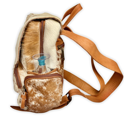 Cowhide Leather Backpack - Camel Spotted