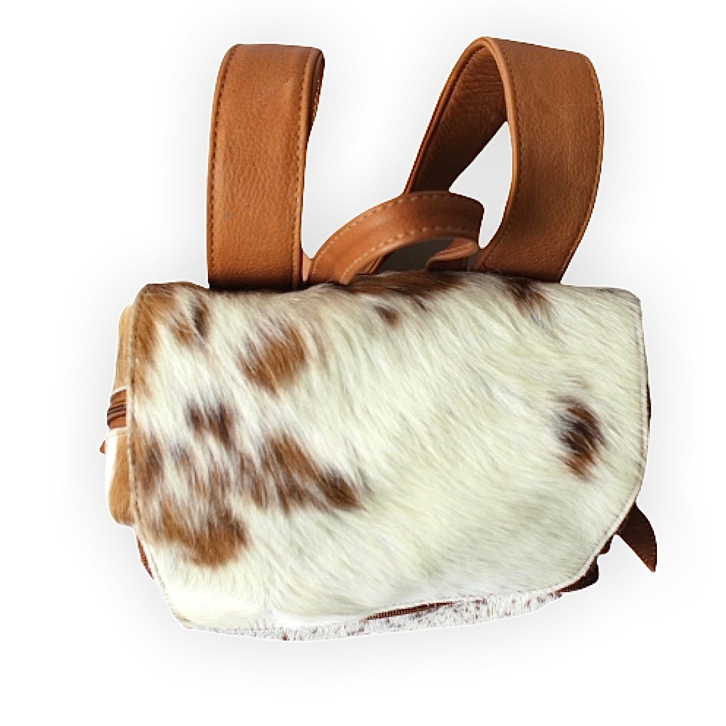 Cowhide Leather Backpack - Camel Spotted