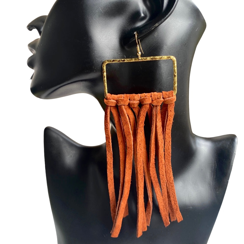 Leather Tassel Earrings | SwansNature