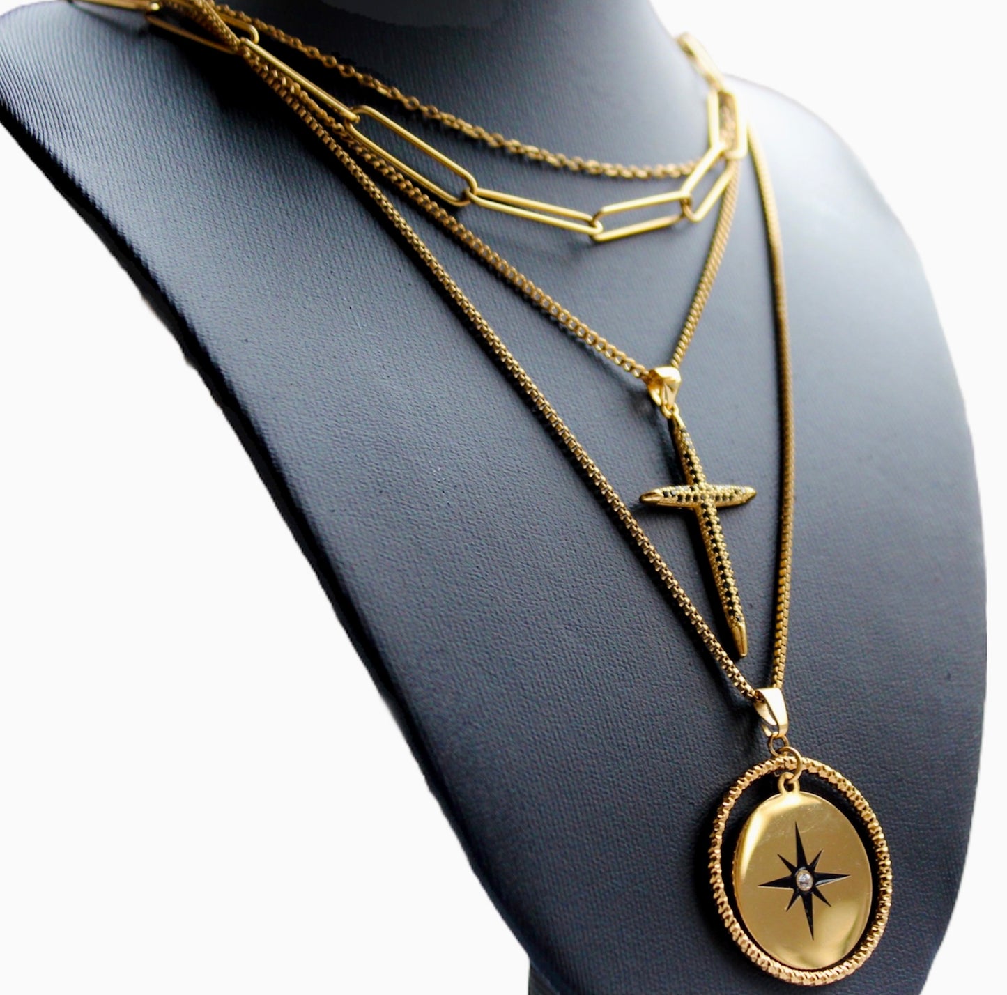 Onyx Cross Layered Chain Set | SwansNature